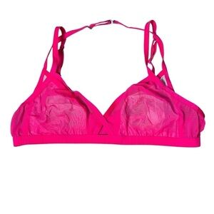 Victoria's Secret Mesh Unlined Demi Bra Hot Pink Sheer Size Medium Strappy Sexy